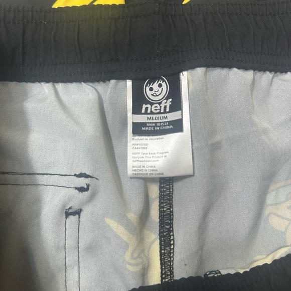 NWOT Neff Black and Yellow Duck Print Swim Trunks - Picture 6 of 10